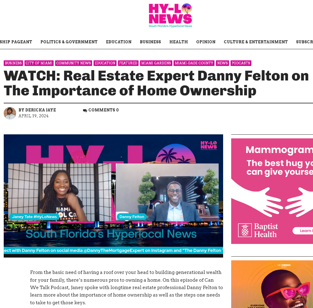 Real Estate Expert Danny Felton on The Importance of Home Ownership